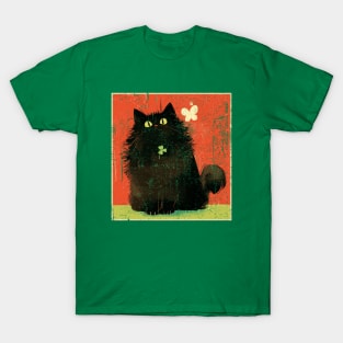 Hand Drawn Black cat St . Patrick's Day T-Shirt